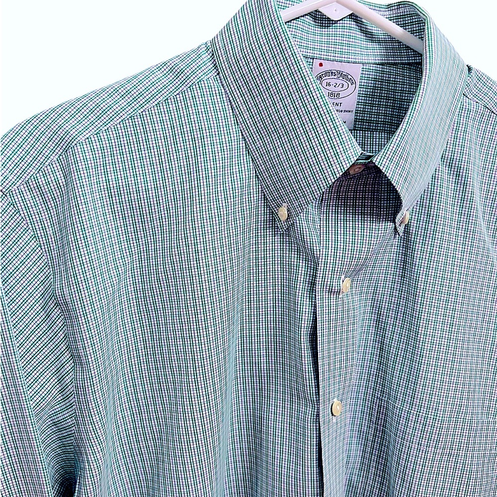 BROOKS BROTHERS MENS REGENT FIT BUTTON DOWN GREEN PLAID NO IRON SHIRT SIZE LARGE